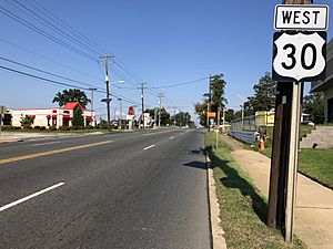 2018-10-01 10 26 23 View west along U.S. Route 30 (White Horse Pike) at Hurlock Avenue in Magnolia, Camden County, New Jersey