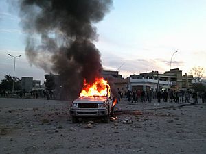 First demonstrations calling for toppling the regime in Libya (Bayda, Libya, 2011-02-16)