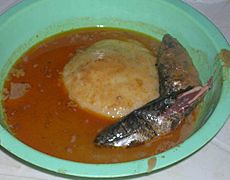 Fufu in groundnut soup with fish