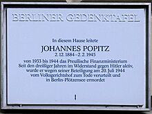 Gedenktafel Am Festungsgraben 1 Johannes Popitz