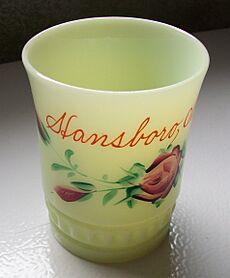 Heisey Uranium Milk Glass Souvenir Cup from Hansboro, North Dakota