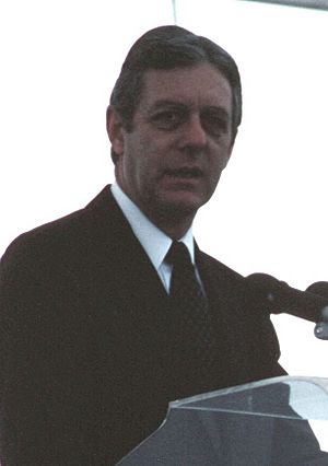 Joe Frank Harris speaks at commissioning ceremony for USS Georgia, Feb 11, 1984