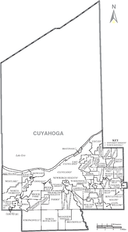Map of Cuyahoga County Ohio With Municipal and Township Labels