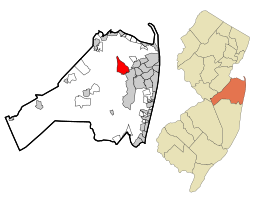Map of Lincroft CDP in Monmouth County. Inset: Location of Monmouth County in New Jersey.