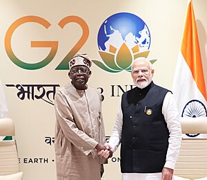 Prime Minister Narendra Modi in a bilateral meeting with the President of Nigeria, Mr. Bola Ahmed Tinubu, in New Delhi on September 10, 2023