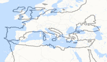 Ptolemy map of Mediterranean superimposed on modern map