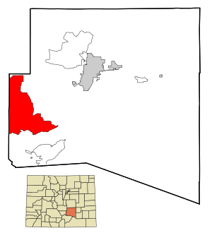 Location of the Beulah Valley CDP in Pueblo County, Colorado.