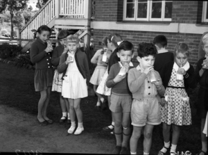 Queensland State Archives 2565 Free school milk distribution at Newmarket State School Brisbane City July 1958