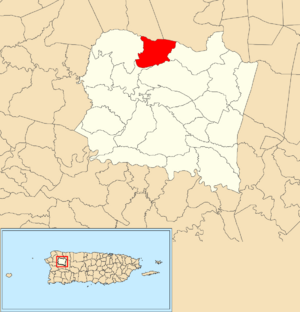 Location of Robles within the municipality of San Sebastián shown in red