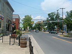 Intersection of Routes 11 and 277 in the center of town