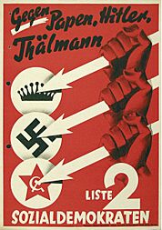Three Arrows election poster of the Social Democratic Party of Germany, 1932 - Gegen Papen, Hitler, Thälmann