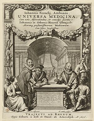 Titelpagina voor Johannes Fernelius, Universa medicina, bewerkt door Johannes Heurnius en Otto Heurnius. Utrecht Gijsbert van Zijll en Dirck van Ackersdijck, 1656. NL-HlmNHA 1477 53009885
