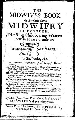 Title Page of The midwives book, or, the whole art of midwifry discovered by Jane Sharp (1641)