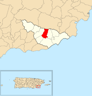 Location of Tumbao within the municipality of Maunabo shown in red