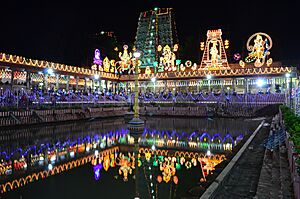 View of Golden lotus well (pottramarai kulam) on Festival of Lights - Navarathri 01
