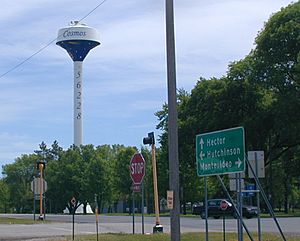Cosmos water tower seen from the intersection of Minnesota State Highways 4 and 7