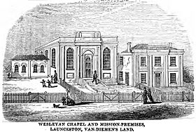Wesleyan Chapel and Mission-Premises, Launceston, Van-Diemen's Island (p.66, June 1855) - Copy