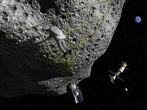 Artist Concept - Astronaut Performs Tethering Maneuvers at Asteroid
