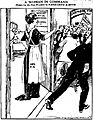 Cartoon by Marguerite Martyn portraying Edith Roosevelt guarding the door to Theodore Roosevelts room
