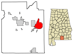 Location of Opp in Covington County, Alabama.