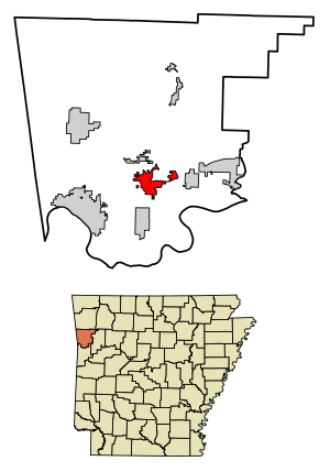 Location of Alma in Crawford County, Arkansas.