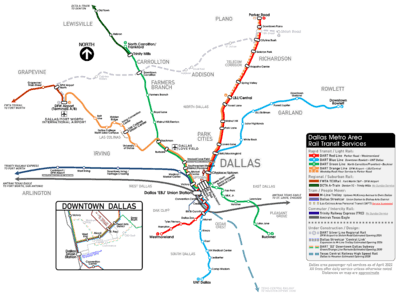Dallas Metro Area Rail Transit Services Map