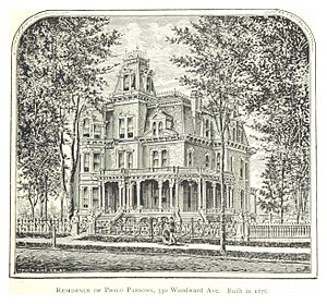 FARMER(1884) Detroit, p483 RESIDENCE OF PHILO PARSONS, 530 WOODWARD AVE. BUILT IN 1876