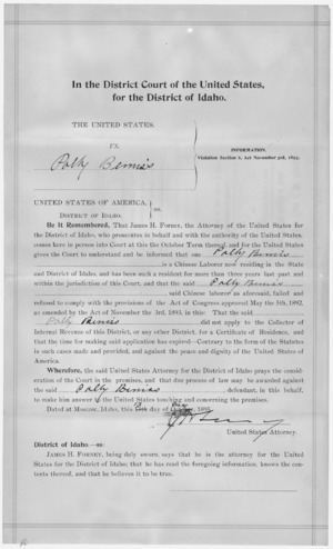 Information in the case of U.S. v. Polly Bemis - NARA - 298171
