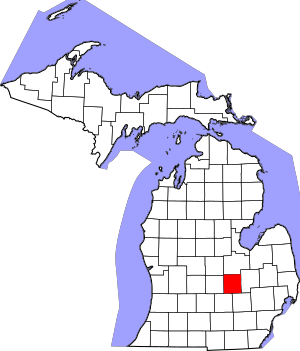 Map of Michigan highlighting Shiawassee County