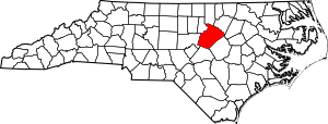 Map of North Carolina highlighting Wake County