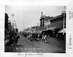Parade for 4th of July celebration down Main Street, Walla Walla, Washington, 1892 (WASTATE 283)