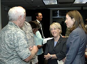 Patty Murray and Maria Cantwell with Gen. Arthur Lichte at Fairchild