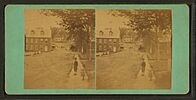 View showing dwelings and streets of Norway with a boy and girl in foreground, by W. H. Green