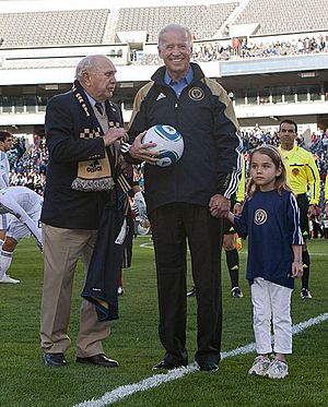 Walter Bahr Joe Biden at Lincoln Financial Field for Philadelphia Union match (cropped)