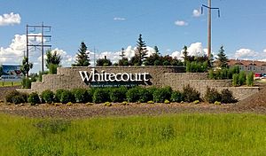 Whitecourt's entrance sign on Highway 43