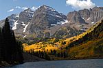 The Maroon Bells and Maroon Lake in fall