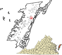 Accomack County Virginia incorporated and unincorporated areas Modest Town highlighted