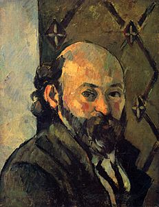 Autoportrait avec un papier peint vert-olive, par Paul Cézanne