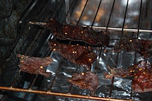 Beef jerky being dried