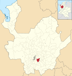 Location of the city (Marked in red) in the Antioquia region of Colombia
