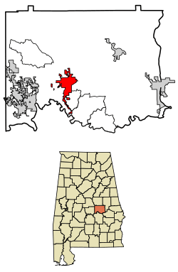 Location of Wetumpka in Elmore County, Alabama.