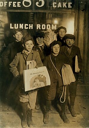 February 23rd 1908 Boys Selling Newspapers on Brooklyn Bridge