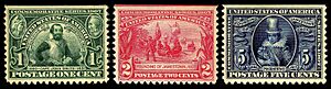Founding of Jamestown 3 stamps 1907 issue