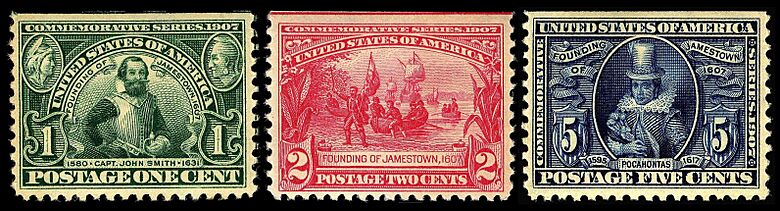 Founding of Jamestown 3 stamps 1907 issue