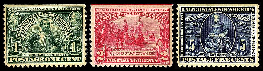 Founding of Jamestown 3 stamps 1907 issue