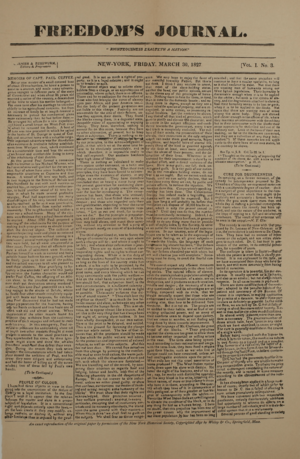 Freedom's Journal, Vol. 1 No. 3, front page