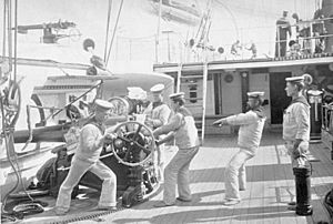 HMS Calliope 5-inch gun training