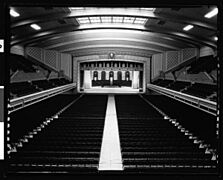 Interior view of Long Beach Municipal Auditorium looking to stage and concert hall beyond, ca.1930