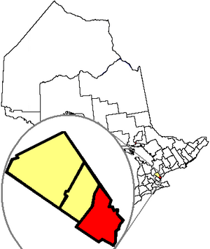 Location of Mississauga in the Regional Municipality of Peel in the province of Ontario