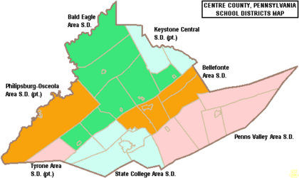 Map of Centre County Pennsylvania School Districts